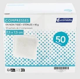 Compresses en non-tissées stériles 40g - 7,5 cm x 7,5 cm - Euromedis issu de l'économie circulaire pas cher