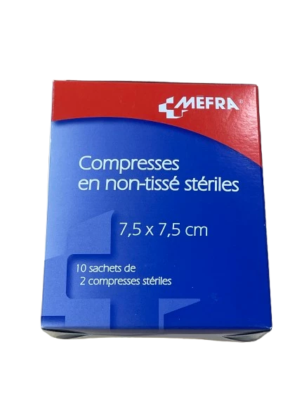 Compresses en non-tissées stériles 7,5 x 7,5 cm - Méfra issu de l'économie circulaire pas chères