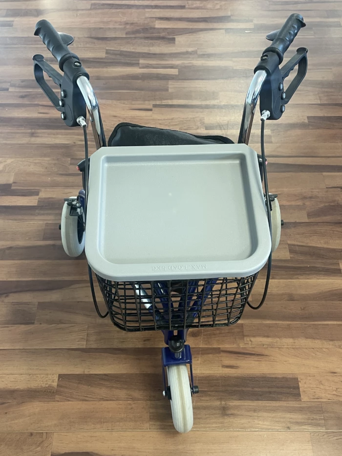 Rollator / Déambulateur bleu au meilleur prix : pliant 3 roues avec panier et plateau