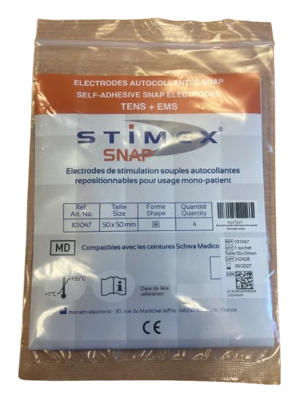 Electrodes de stimulation autocollantes souples 50 x 50 mm - Stimex - SCHAW MEDICO - compatible avec les ceinture de maintien lombaire SNAP