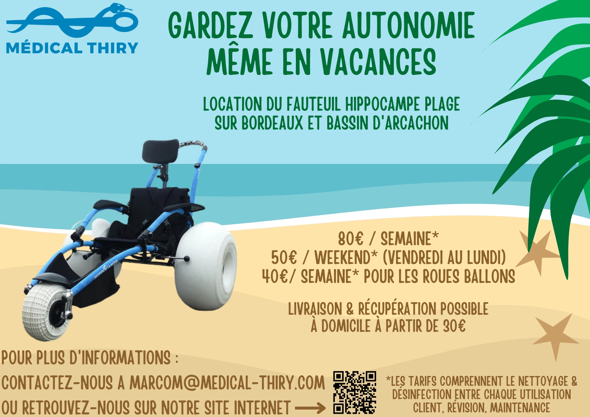 Location fauteuil roulant de plage "HIPPOCAMPE" à BIGANOS sur le Bassin d'Arcachon