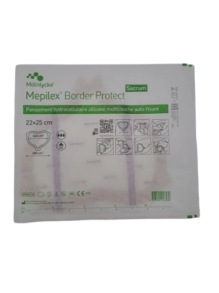 Pansement hydrocellulaire siliconé multicouche auto-fixant (22x25 cm) - Mepilex Border Protect Sacrum