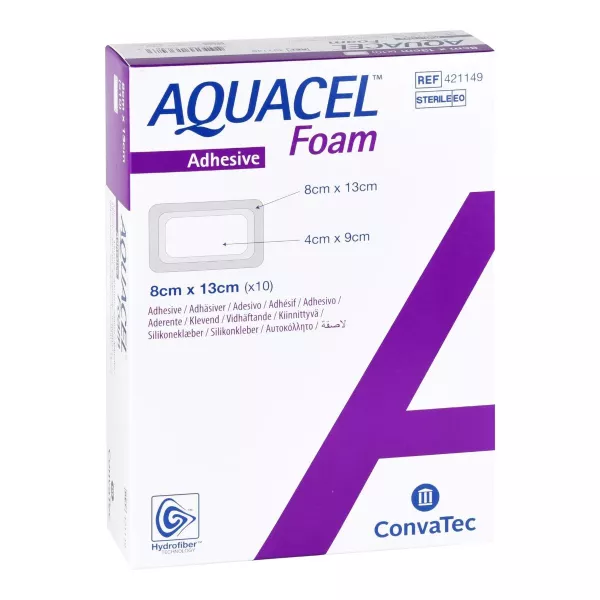 Pansement hydrocellulaire adhésif siliconé Hydrofiber – AQUACEL Foam 8 x 13 cm